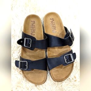 Mad Love Keava Black Strappy Birkenstock-Type Sandals